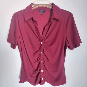 AUW Women's Maroon Button Down Shirt. SIZE M